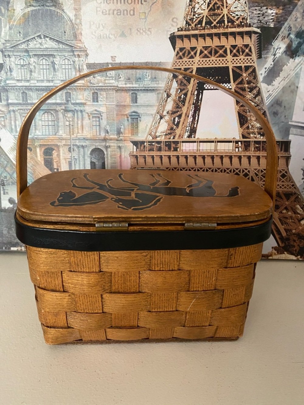 Vintage Caro Nan Wooden Handled Basket Purse Horse Western Derby Equestrian - Picture 4 of 8